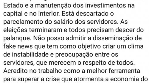 [Governador Rui Costa nega que haverá parcelamento do salário dos servidores. “Fake News]