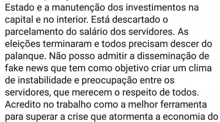 [Governador Rui Costa nega que haverá parcelamento do salário dos servidores. “Fake News]