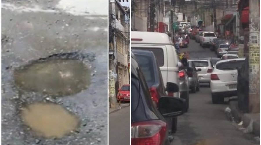 [Buraqueira em asfalto causa congestionamento em Pernambués]