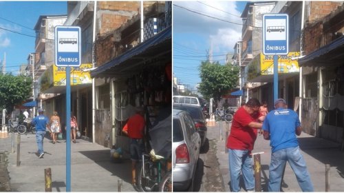 [Após 30 anos placa de sinalização de ônibus é colocada no bairro de Vila Ruy Barbosa]