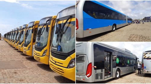 [Prefeito apresenta nova frota de ônibus com ar-condicionado, veículo do BRT e o modelo elétric...]