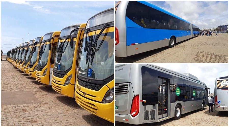[Prefeito apresenta nova frota de ônibus com ar-condicionado, veículo do BRT e o modelo elétrico que está em fase de testes]