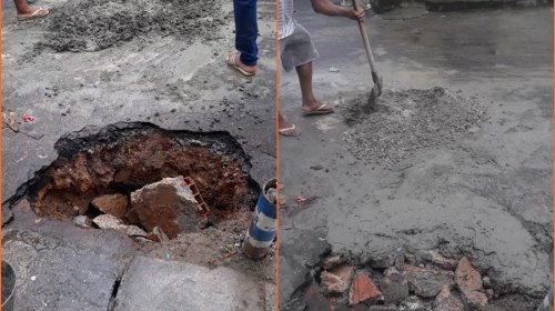 [Moradores de Pernambués se reúnem para bater laje de Canal de esgoto que desabou no bairro]