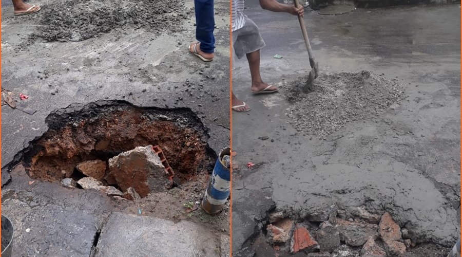 [Moradores de Pernambués se reúnem para bater laje de Canal de esgoto que desabou no bairro]