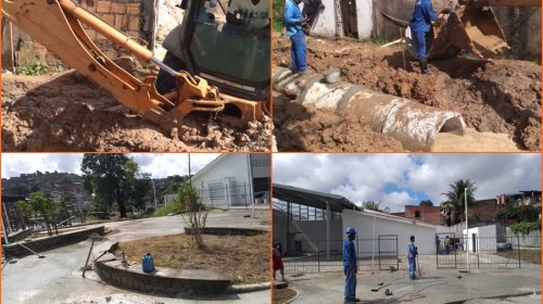 [Obras de drenagem, escoamento de águas fluviais e a intervenção em praça, continuam a todo vap...]