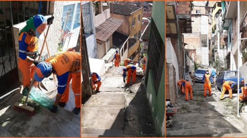 [Trabalhadores de Limpeza Urbana realizam uma mega limpeza em travessas localizada, em Pernambu...]