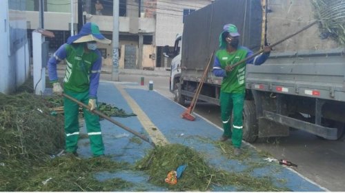 [Mutirão de limpeza: Trabalhadores de limpeza urbana realizam servicos especiais em rua de Nova...]