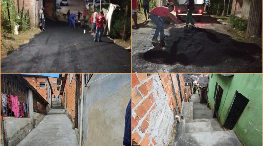 [Movimento Solidário Pernambués realiza recapeamento asfáltico em rua e reforma em escadarias no bairro]