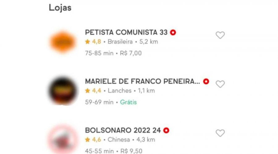 [iFood tem nomes de restaurantes alterados com frases que atacam Marielle Franco, apoio a Bolsonaro e contra vacina; empresa investiga]