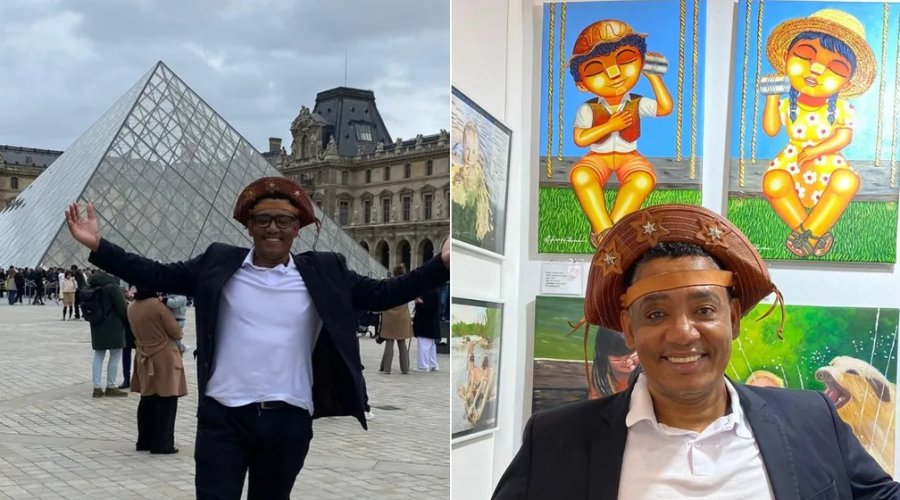 [Pintor baiano que deixou trabalho como frentista para se dedicar à arte expõe obras no Louvre, em Paris]